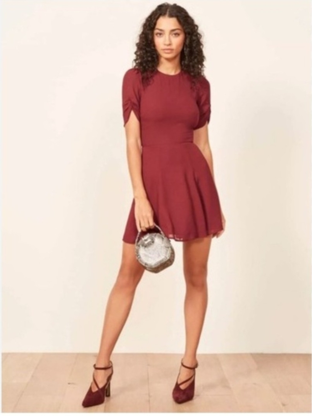 Reformation Burgundy Fit-and-Flare Mini Dress